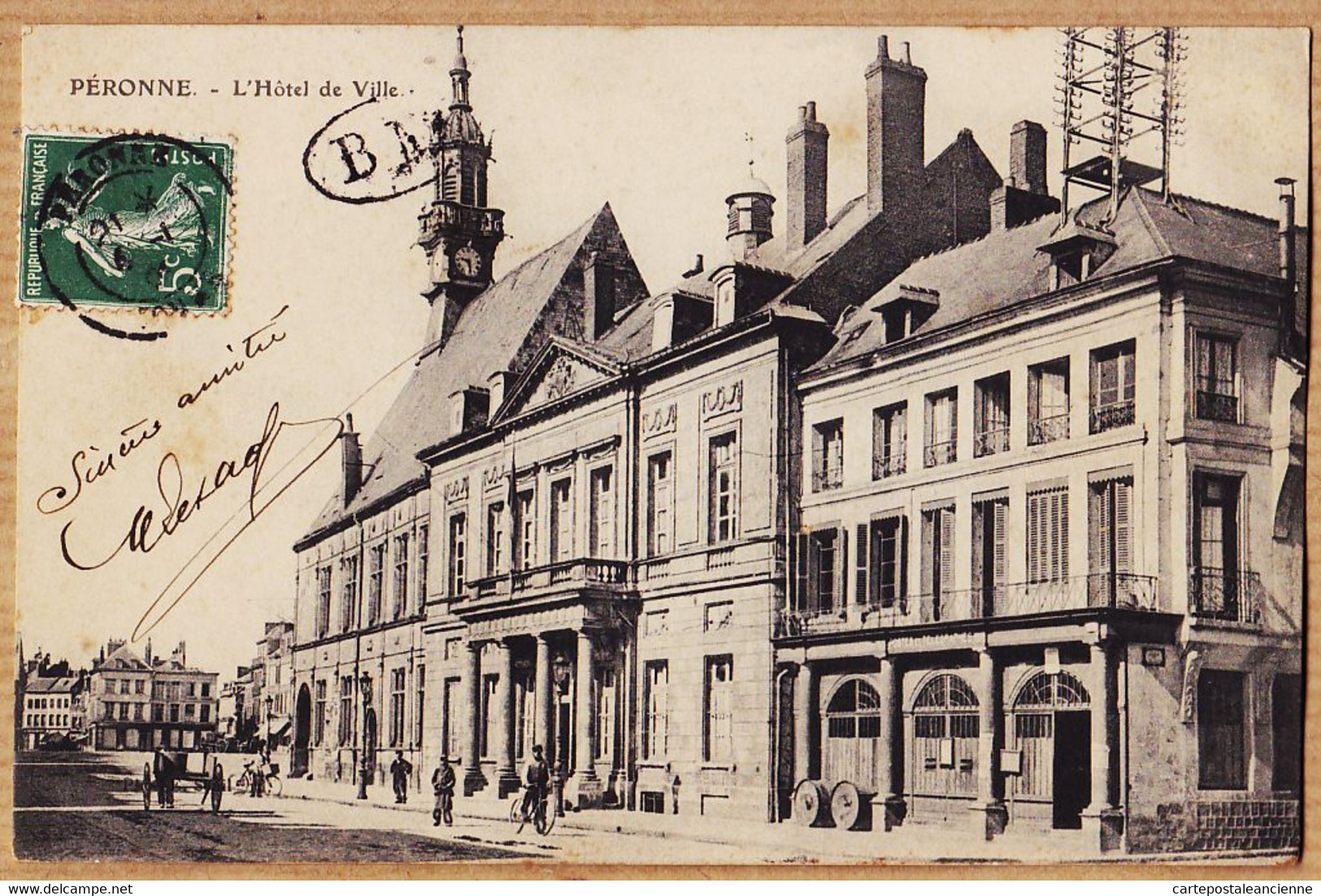 X80098 PERONNE Somme Hotel De Ville Tampon B.M Bureau Mobile 1910s à BLANCHETTE Pont-Sainte-Maxence Oise - Peronne