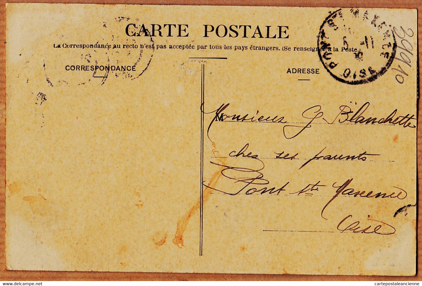 X80098 PERONNE Somme Hotel De Ville Tampon B.M Bureau Mobile 1910s à BLANCHETTE Pont-Sainte-Maxence Oise - Peronne