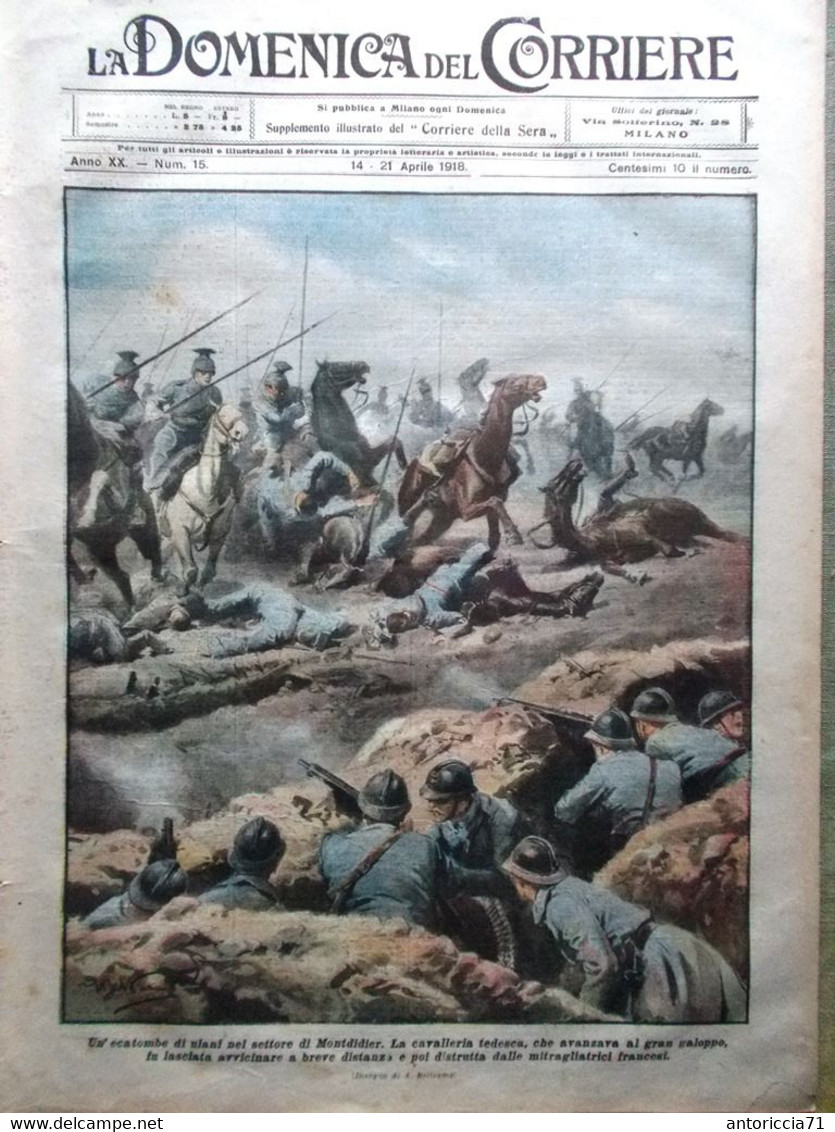 La Domenica Del Corriere 14 Aprile 1918 WW1 Cavenaghi Carcano Francia Belgio Ali - War 1914-18