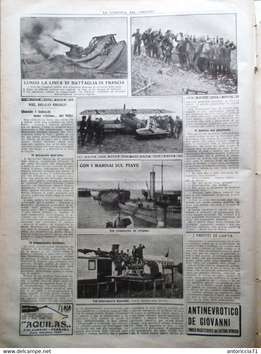 La Domenica Del Corriere 14 Aprile 1918 WW1 Cavenaghi Carcano Francia Belgio Ali - Guerre 1914-18