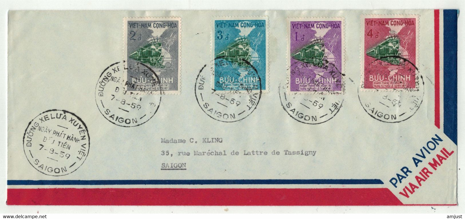 Viêt-Nam // Vietnam Du Sud // Lettre FDC 1er Jour Pour Saigon Du 7.08.1959 (Grande Lettre) - Vietnam