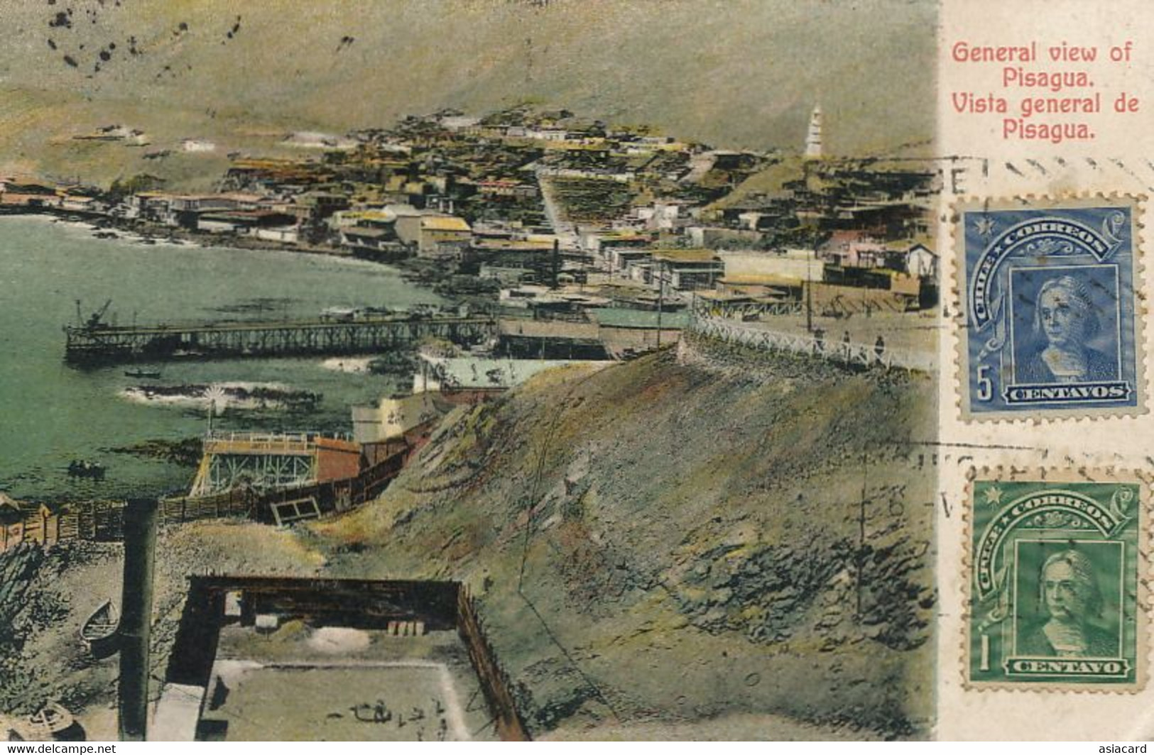 Vista General De Pisagua Hand Colored 2 Stamps Used FromIquique  Edicion Rob. Jones - Chili