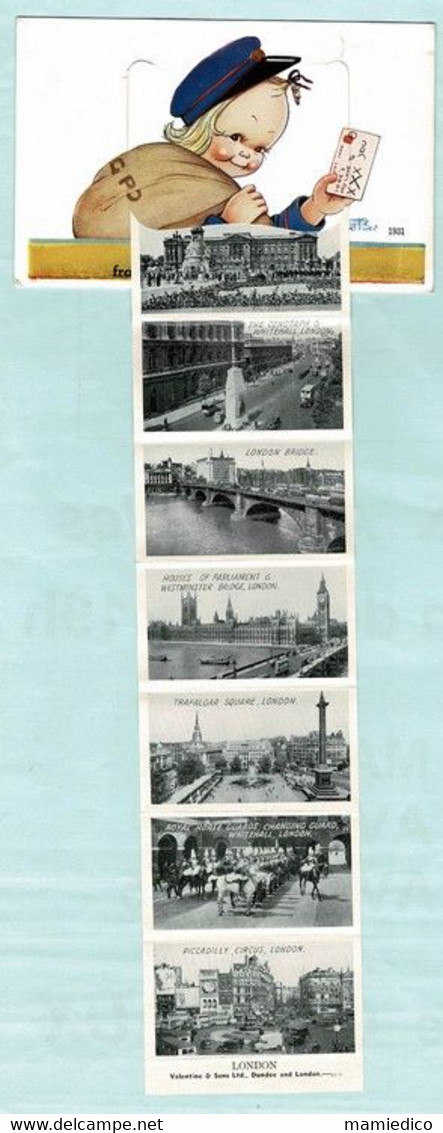 ROYAUME-UNI  Carte à Système FILLETTE-FACTEUR Portant Sacoche Avec 10 Vues Déroulantes  De LONDON 3 SCANS - Cartoline Con Meccanismi