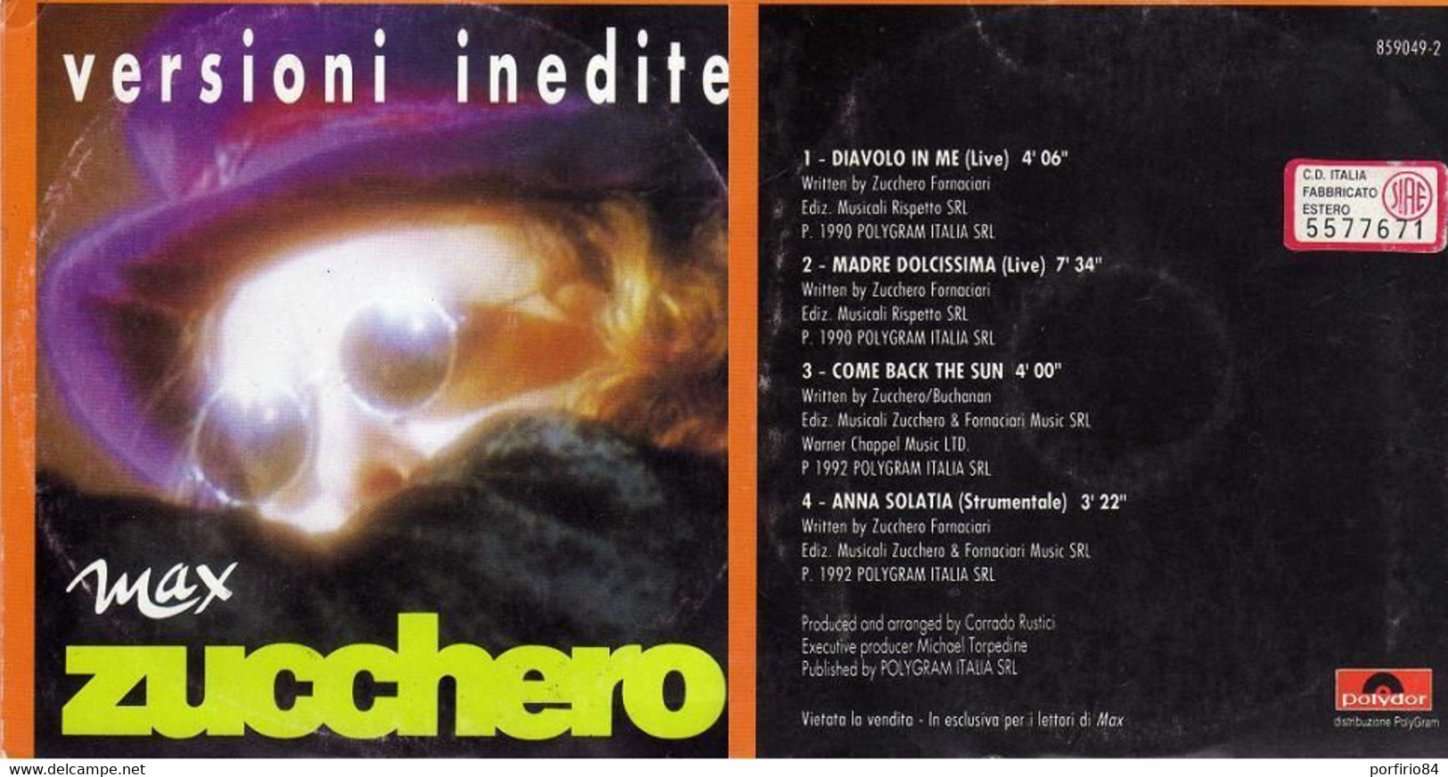 ZUCCHERO VERSIONI INEDITE MAX (CDS) 4 TRACKS DIAVOLO IN ME - Otros - Canción Italiana