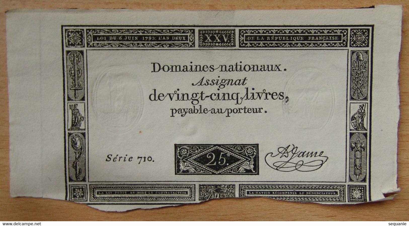 Assignat - 25 Livres FRANCE 06 Juin 1793 Série 710 Signé Jame - Assignats & Mandats Territoriaux