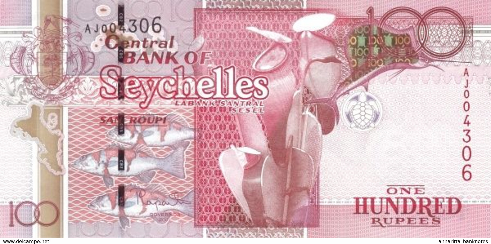 Seychelles (CBS) 100 Rupees 2011 UNC Cat No. P-43a / SC417a - Seychelles