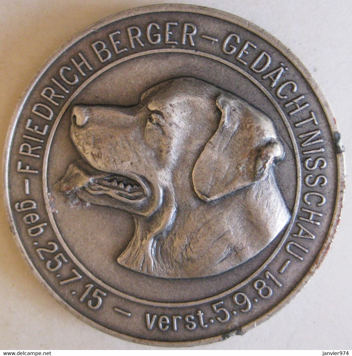 Médaille En Aluminium Friedrich Berger Gedächtnisschau 1981 . Hauptzuchtwart - ADRK . Chien - Profesionales/De Sociedad