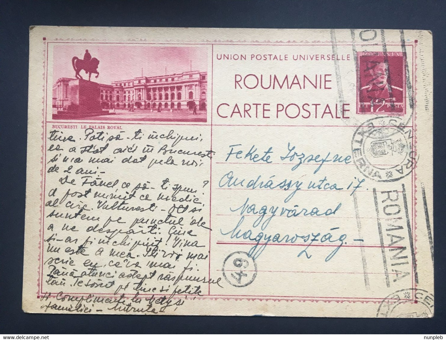 ROMANIA 1942 Postal Stationary - Carta Postala - Illustrated - Le Palais Royal - Censor Marks - Interi Postali