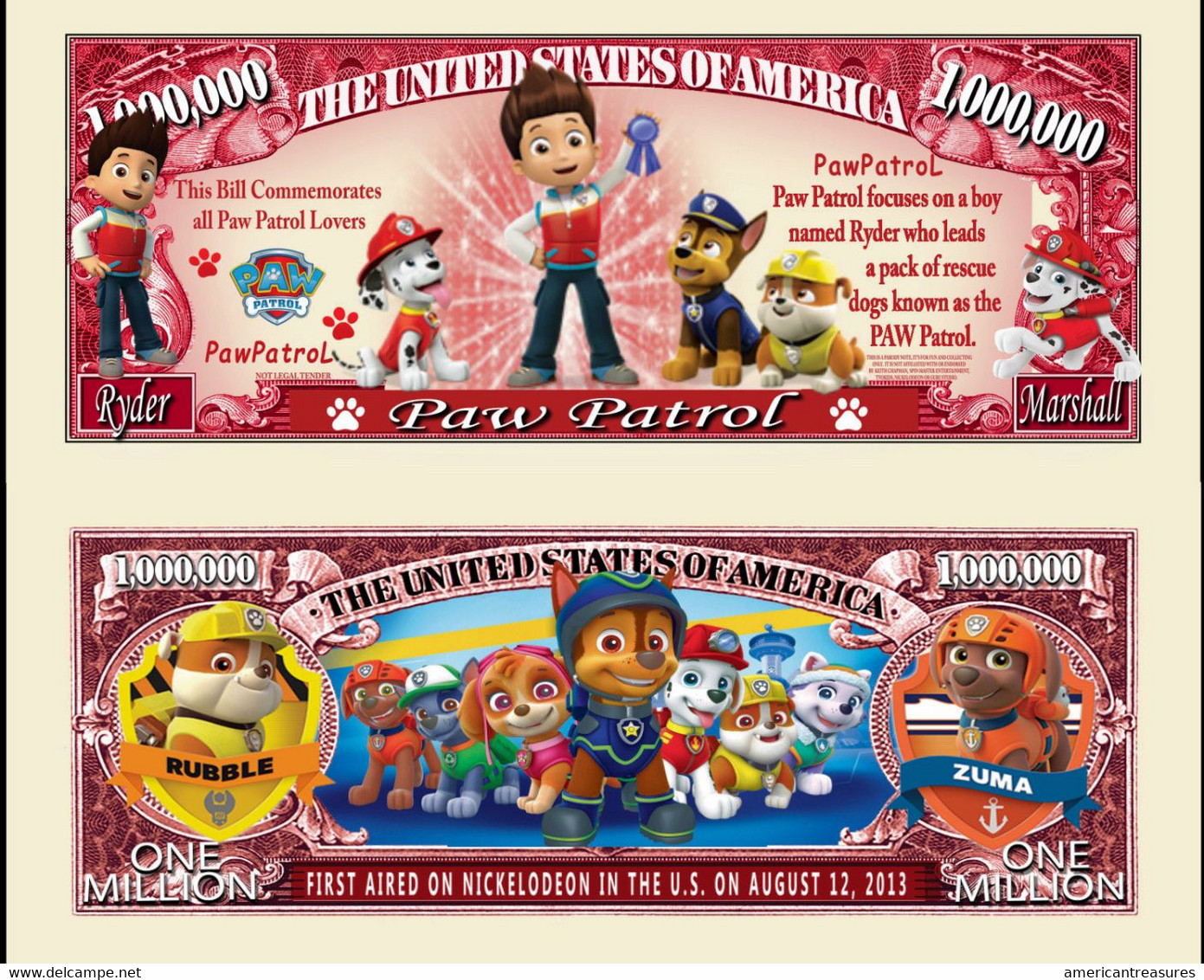 USA 1 Million US Dollar Novelty Banknote 'Paw Patrol' Special Comic Series - NEW - UNC & CRISP - Autres - Amérique