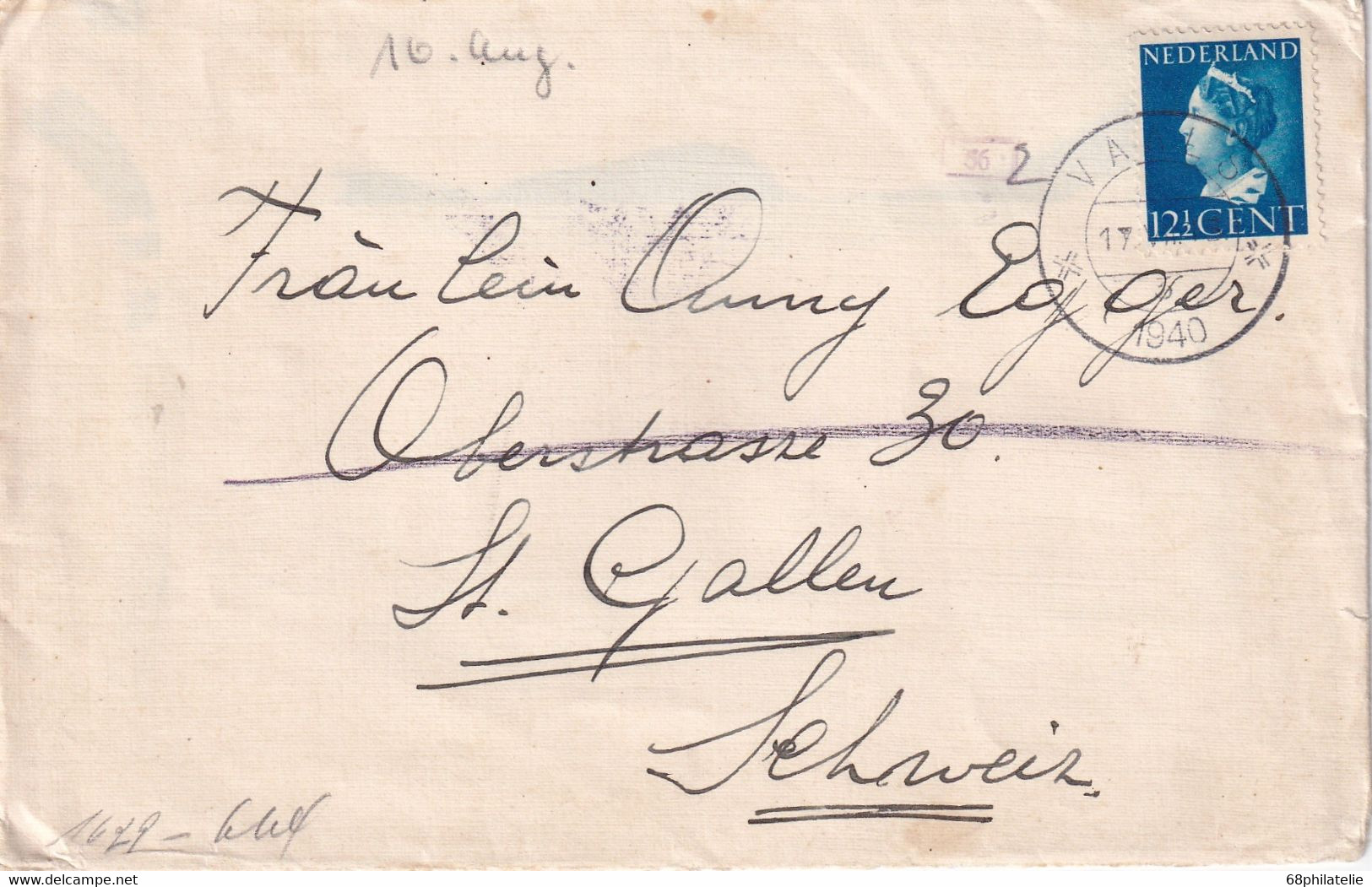 PAYS-BAS 1940 LETTRE CENSUREE DE VAALS - Andere & Zonder Classificatie