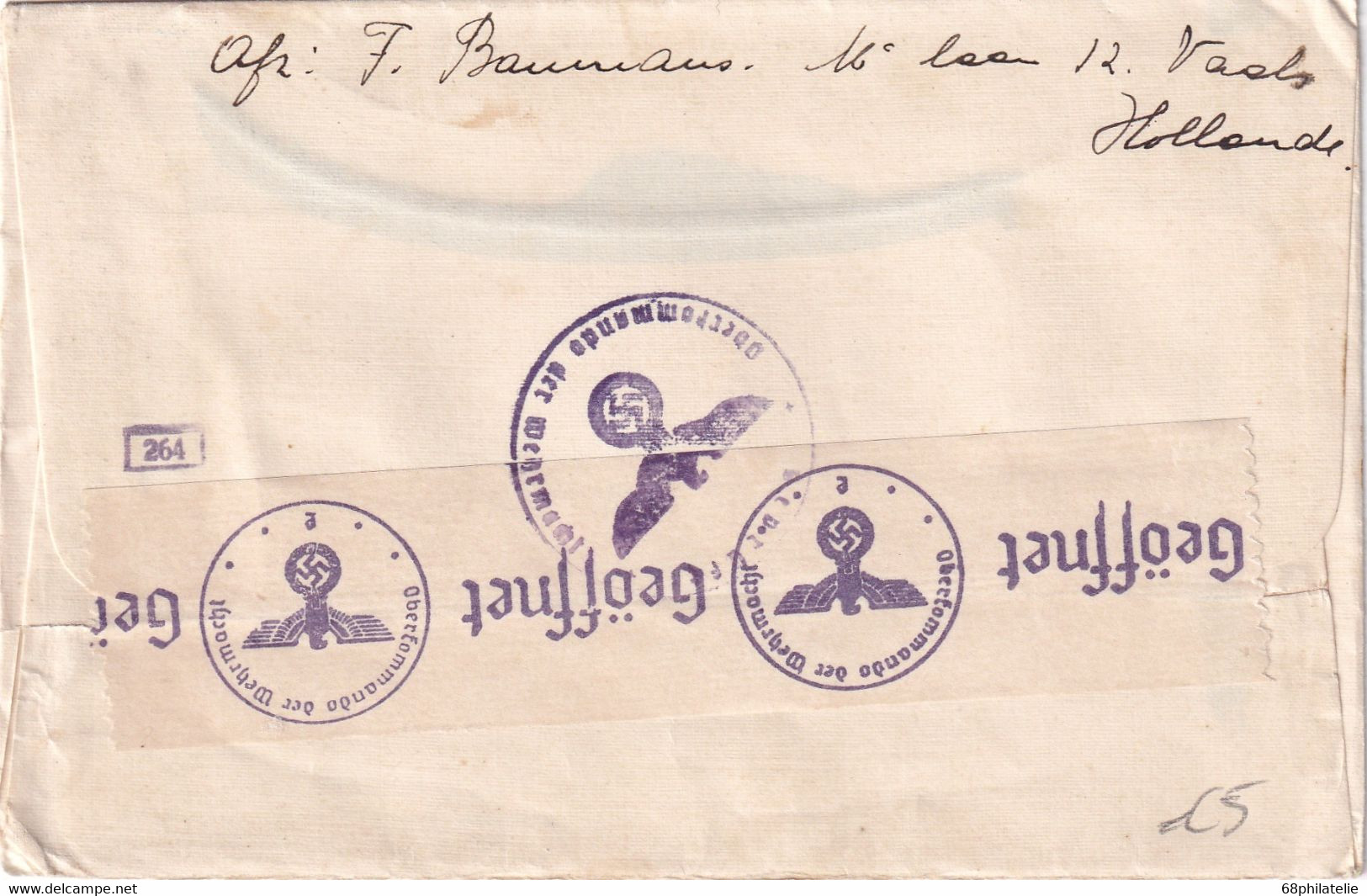 PAYS-BAS 1940 LETTRE CENSUREE DE VAALS - Sonstige & Ohne Zuordnung