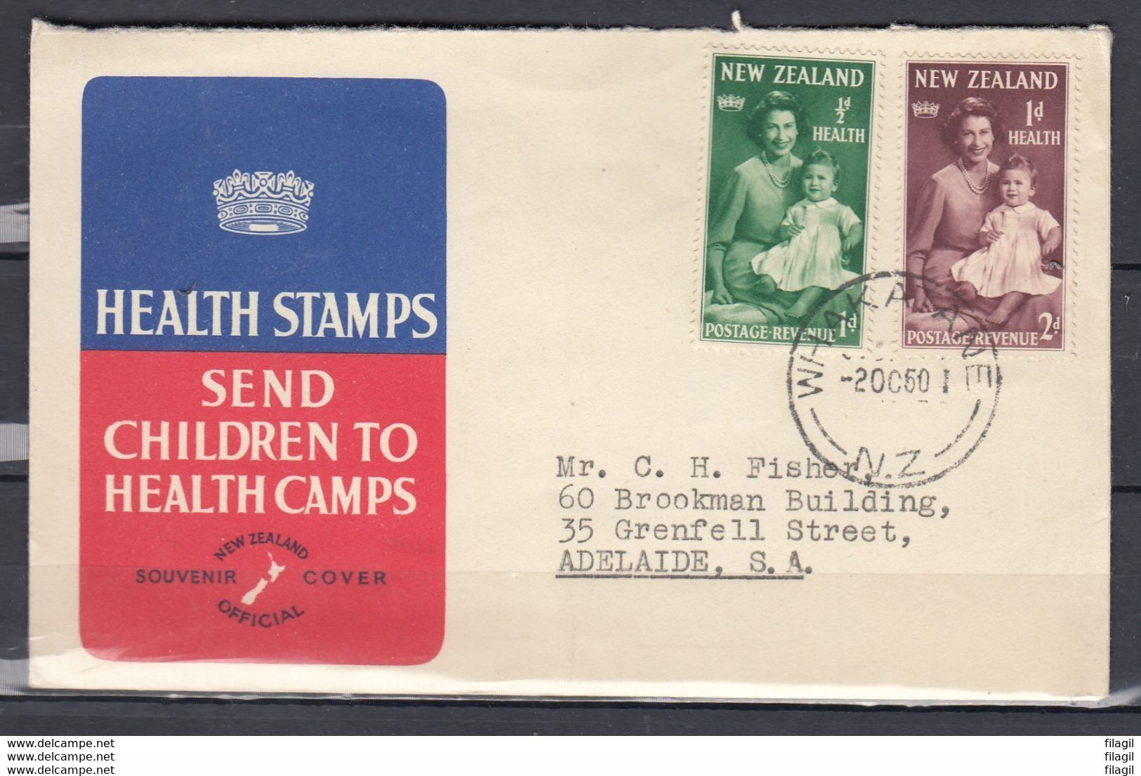 Brief Van Whakantane Naar Adelaide S.A. Health Stamps Send Children To Health Camps - Briefe U. Dokumente