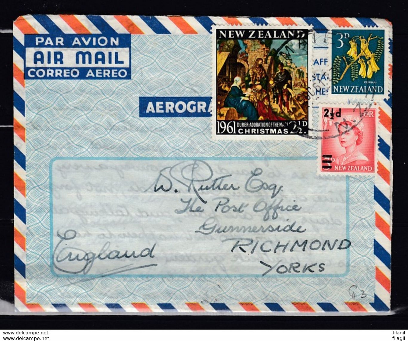 Aerogramme Van Waimate Naar Richmond Yorks (engeland) - Storia Postale