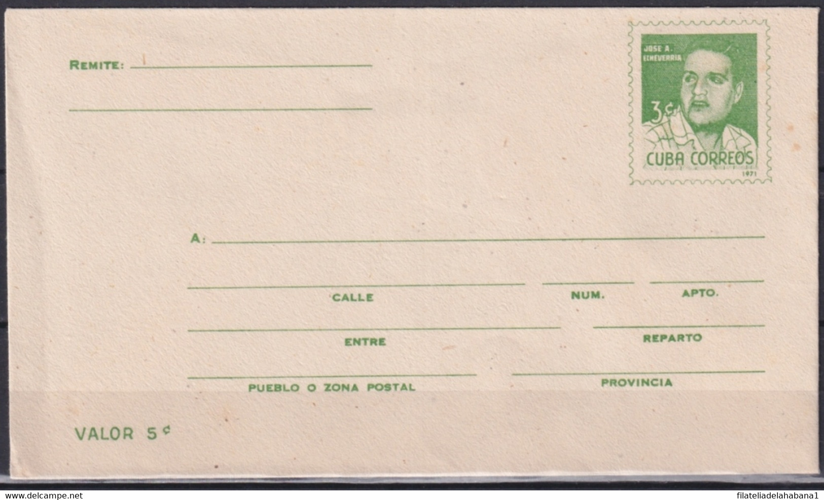 1971-EP-29 CUBA 1971 POSTAL STATIONERY JOSE A. ECHEVARRIA UNUSED. - Briefe U. Dokumente