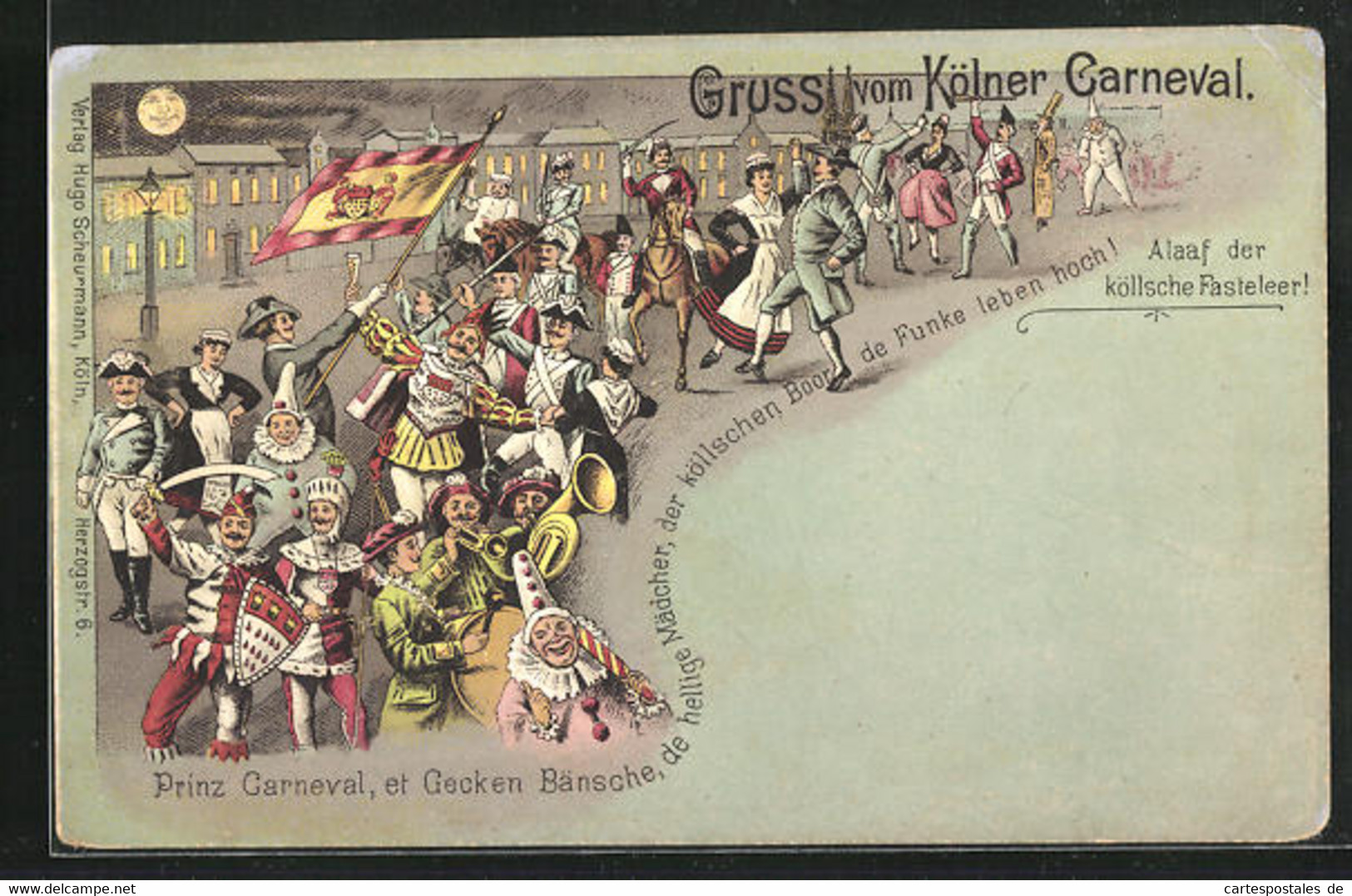 Lithographie Köln, Faschingszug Bei Mondenschein - Carnaval