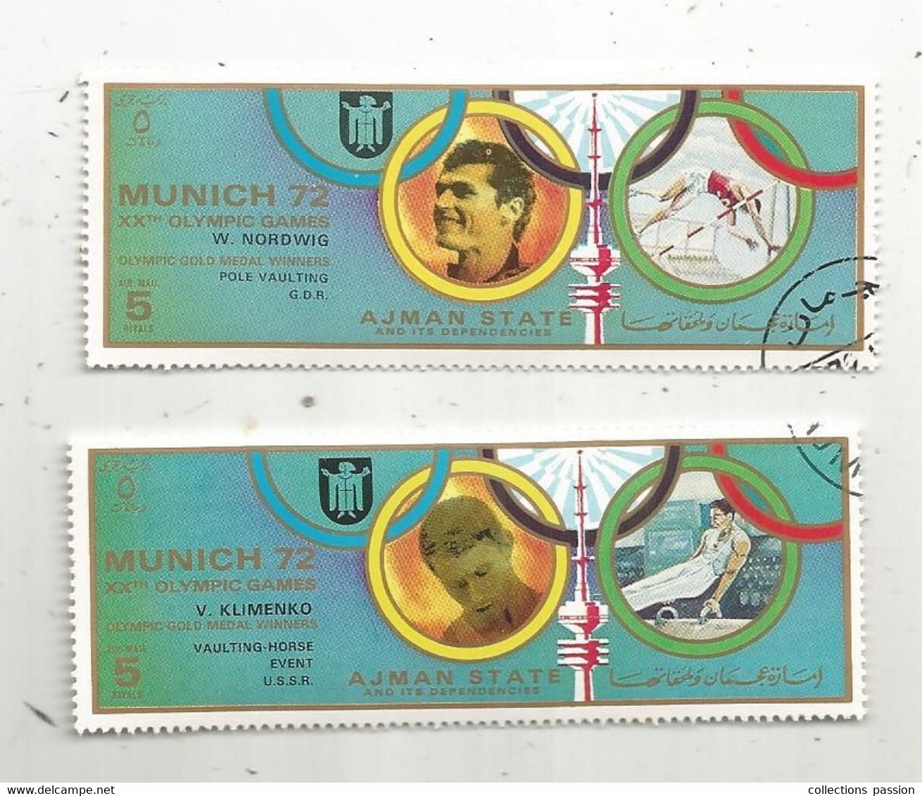Timbre , JEUX OLYMPIQUES ,MUNICH 72 , AJMAN STATE,1972 , LOT DE 2 TIMBRES - Zomer 1972: München