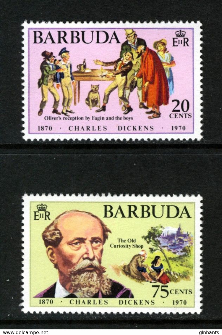 BARBUDA - 1970 CHARLES DICKENS WRITER ANNIVERSARY SET (2V) FINE MNH ** SG 83-84 - Barbuda (...-1981)