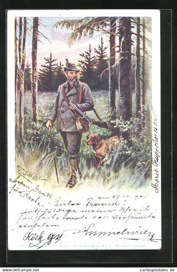 Künstler-AK E. Döcker: Jäger Mit Hund Auf Der Suche - Doecker, E.