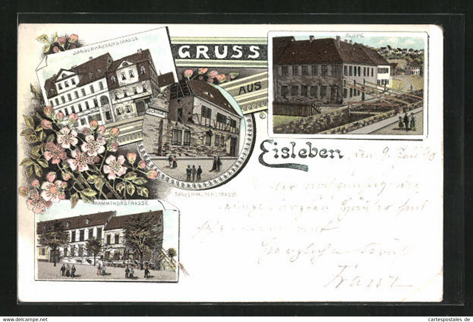 Lithographie Eisleben, Sangerhäuserstrasse, Rammthorstrasse, Klippe - Lutherstadt Eisleben