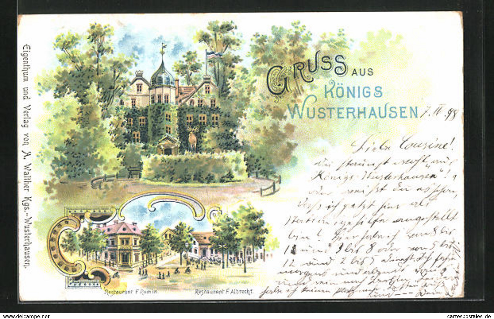 Lithographie Königs-Wusterhausen, Restaurant F. Ramin Und F. Albrecht, Schloss - Wusterhausen