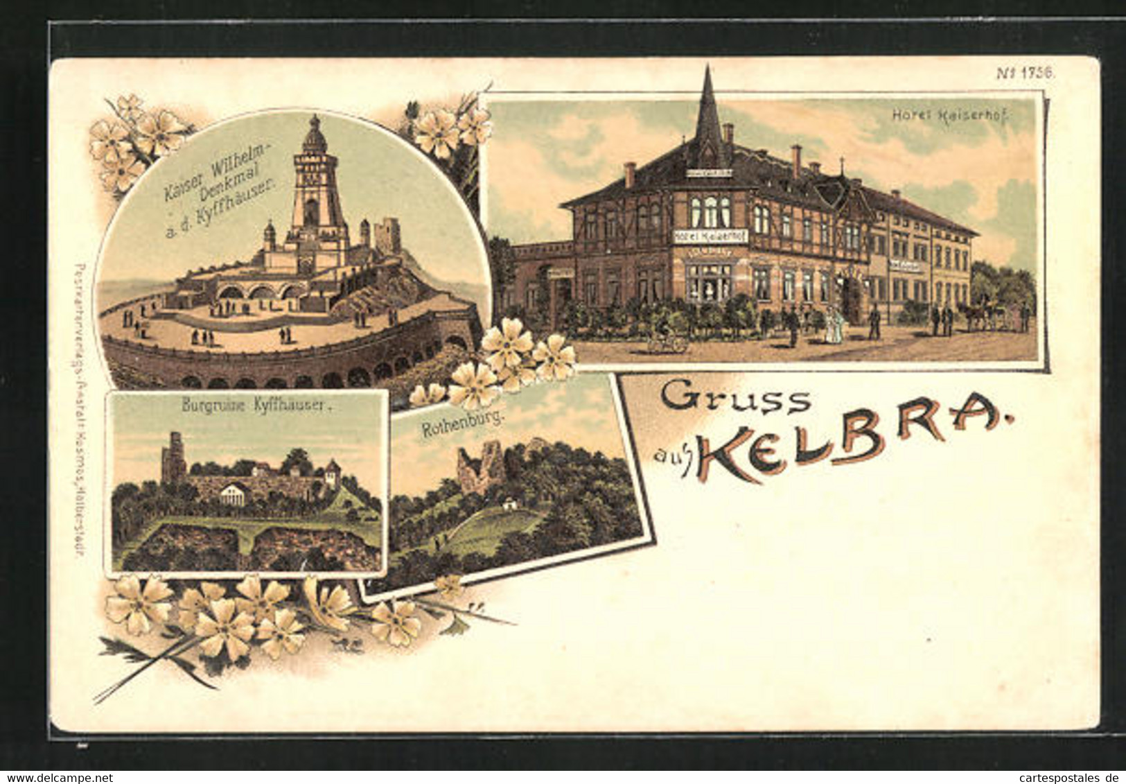 Lithographie Kelbra, Hotel Kaiserhof, Rothenburg - Kelbra