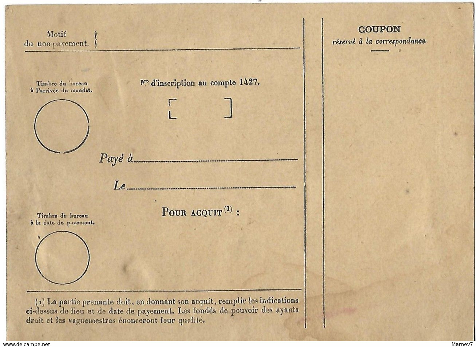 MANDAT CARTE Payable à Domicile - Postes Et Téléphones - Non écrit - N° 1406 - - Telegrafi E Telefoni