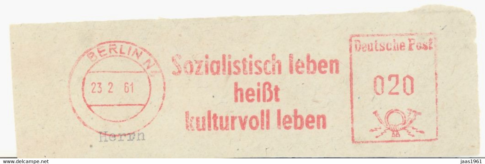 GERMANY. METER SLOGAN. LIVING SOCIALIST MEANS LIVING CULTURALLY. BERLIN. 1961 - Máquinas Franqueo (EMA)