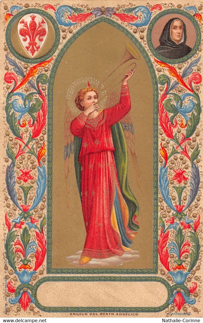 "Angelo Del Beato Angelico" - Ange, Robe Rouge, Drapé, Trompette - Finesse - Gaufré Et Doré -E. Sborgi - Firenze (Florence)