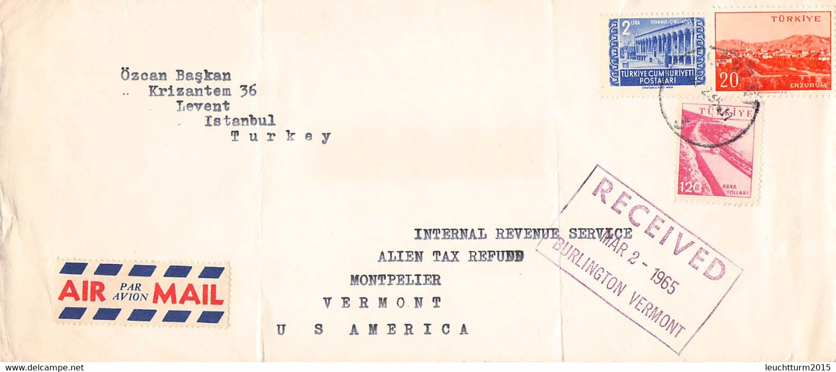 TURKEY - AIRMAIL 1965 > VERMONT/USA / QF180 - Briefe U. Dokumente