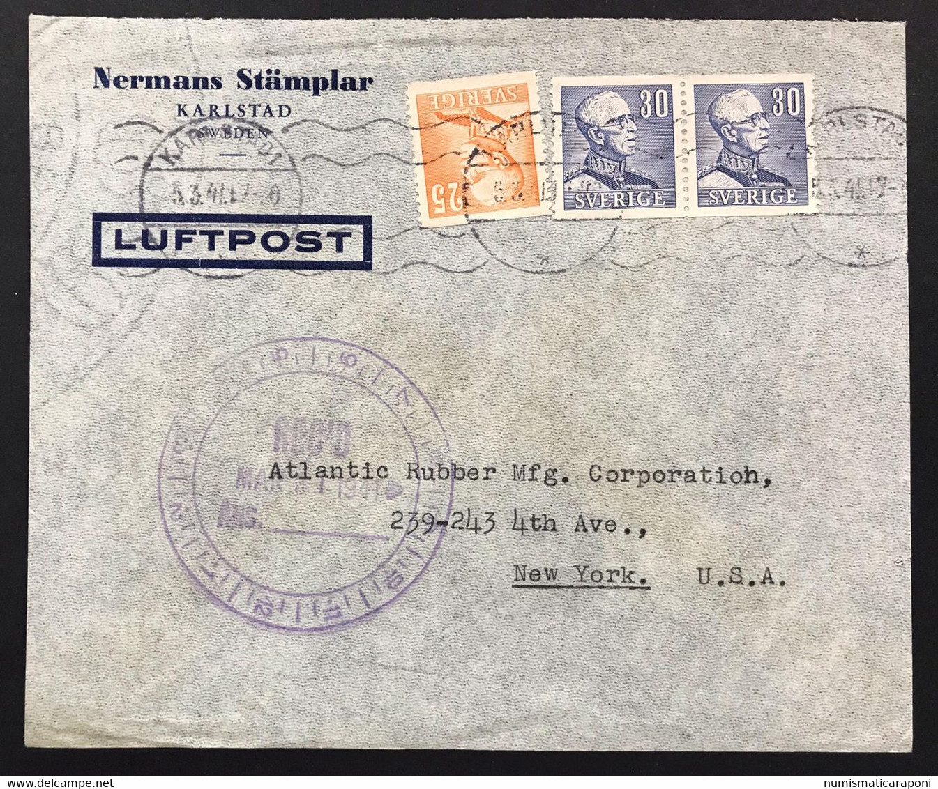 Svezia Sverige Sweden Luftpost 1941 X U.s.a. Cod.bu.563 - 1930- ... Rollen II