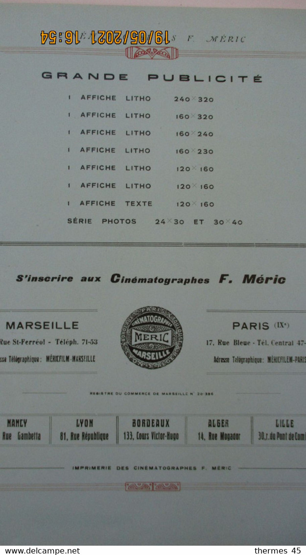 DANTE présenté par les CINEMATOGRAPHES F. MERIC - MARSEILLE ( S.D. )