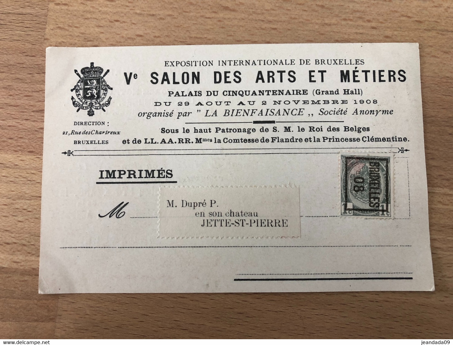 Superbe CP Exposition Des Arts Et Métiers 1908 Bruxelles Invitation Mr Stockmans Typo 6 - Typos 1906-12 (Armoiries)