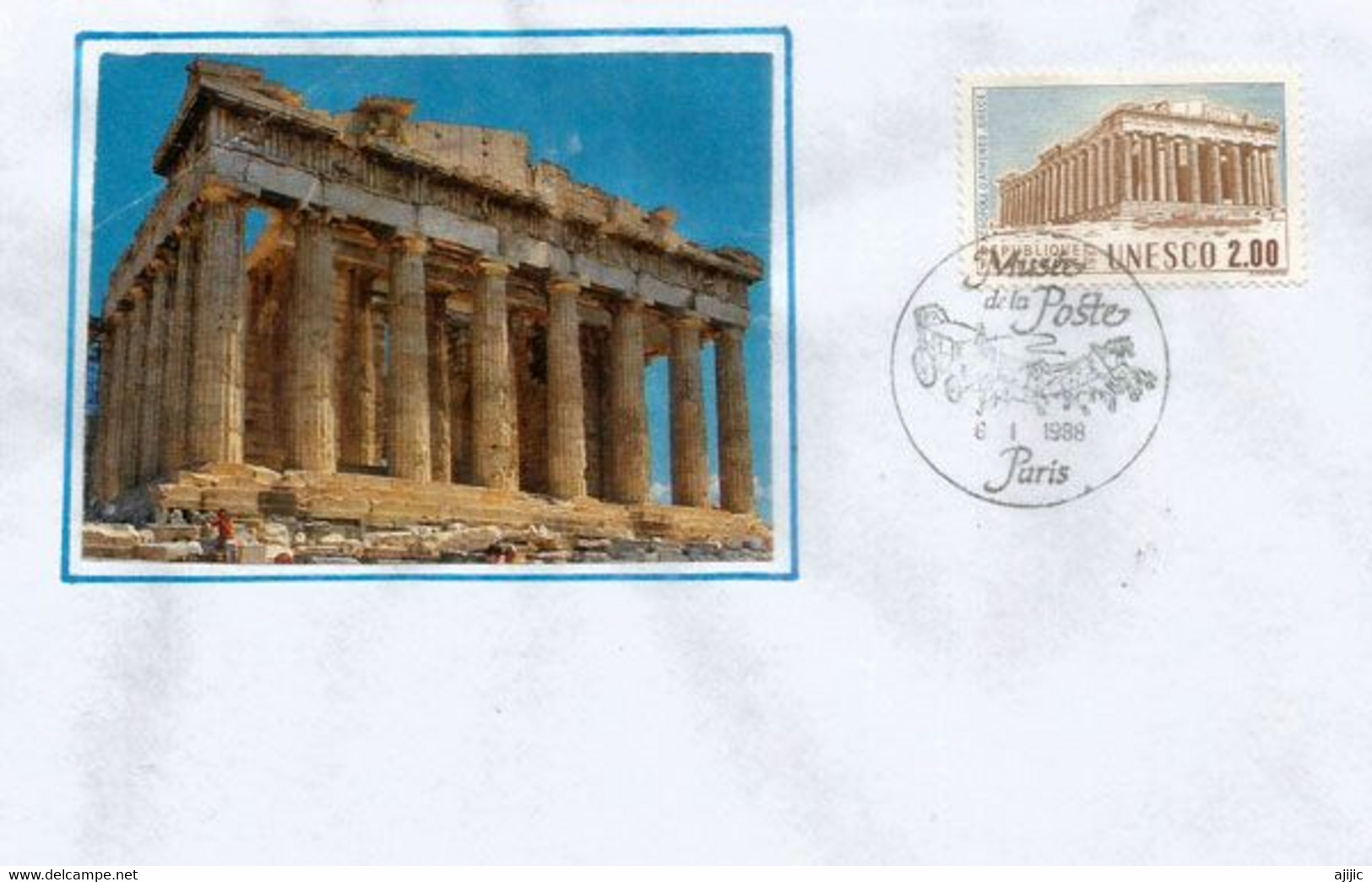 Acropolis Of Athens.Acropole D'Athènes.UNESCO World Heritage..Unesco Stamp,from Paris Headquarters. (letter) - Plaatfouten En Curiosa