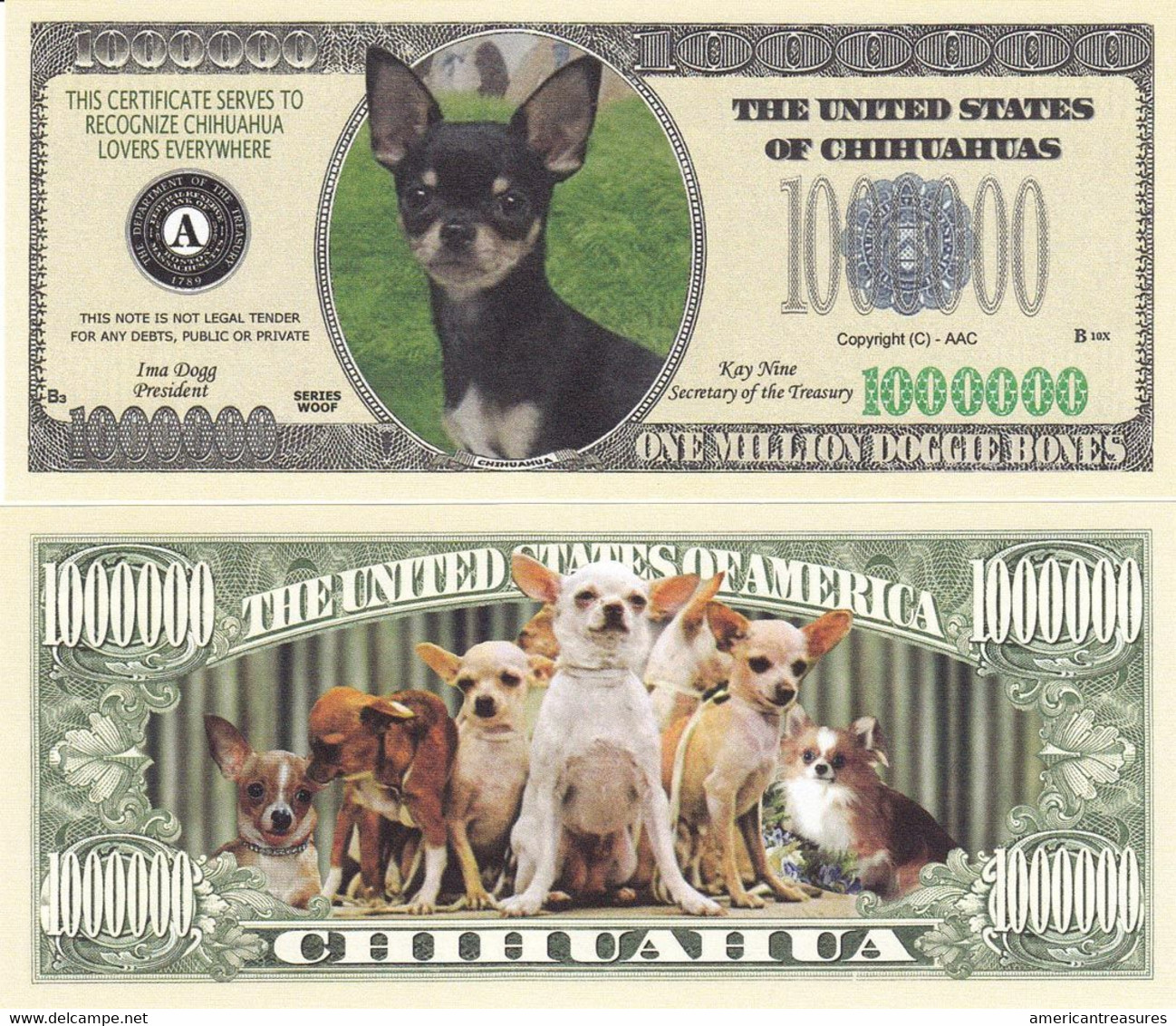 USA 1 Million Doggie Bones Novelty Banknote 'Chihuahua' - NEW - UNCIRCULATED & CRISP - Altri – America