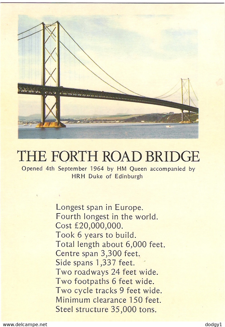 THE FORTH ROAD BRIDGE AND STATS. FIFE, SCOTLAND. UNUSED POSTCARD A1 - Fife