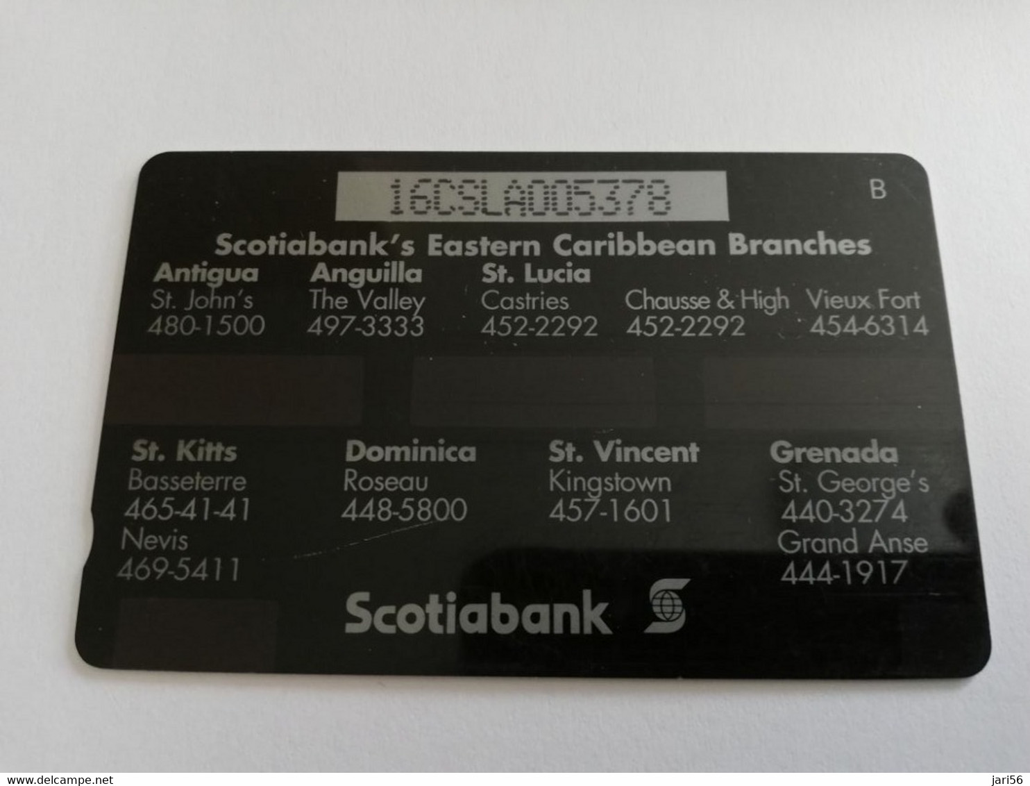 ST LUCIA    $ 20  CABLE & WIRELESS   SCOTIABANK    16CSLA   Fine Used Card ** 5593** - Saint Lucia