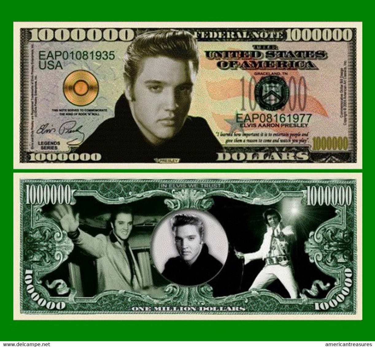 USA 1 Million Dollar Novelty Banknote 'Elvis Presley' - Music Legends - NEW - UNCIRCULATED & CRISP - Altri – America