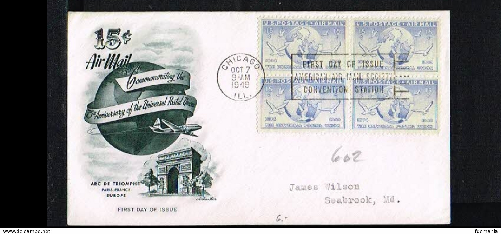 1949 - USA FDC Mi. 602x4 - Transport - Airplanes - Air Mail Stamp [P04_376] - 1941-1950