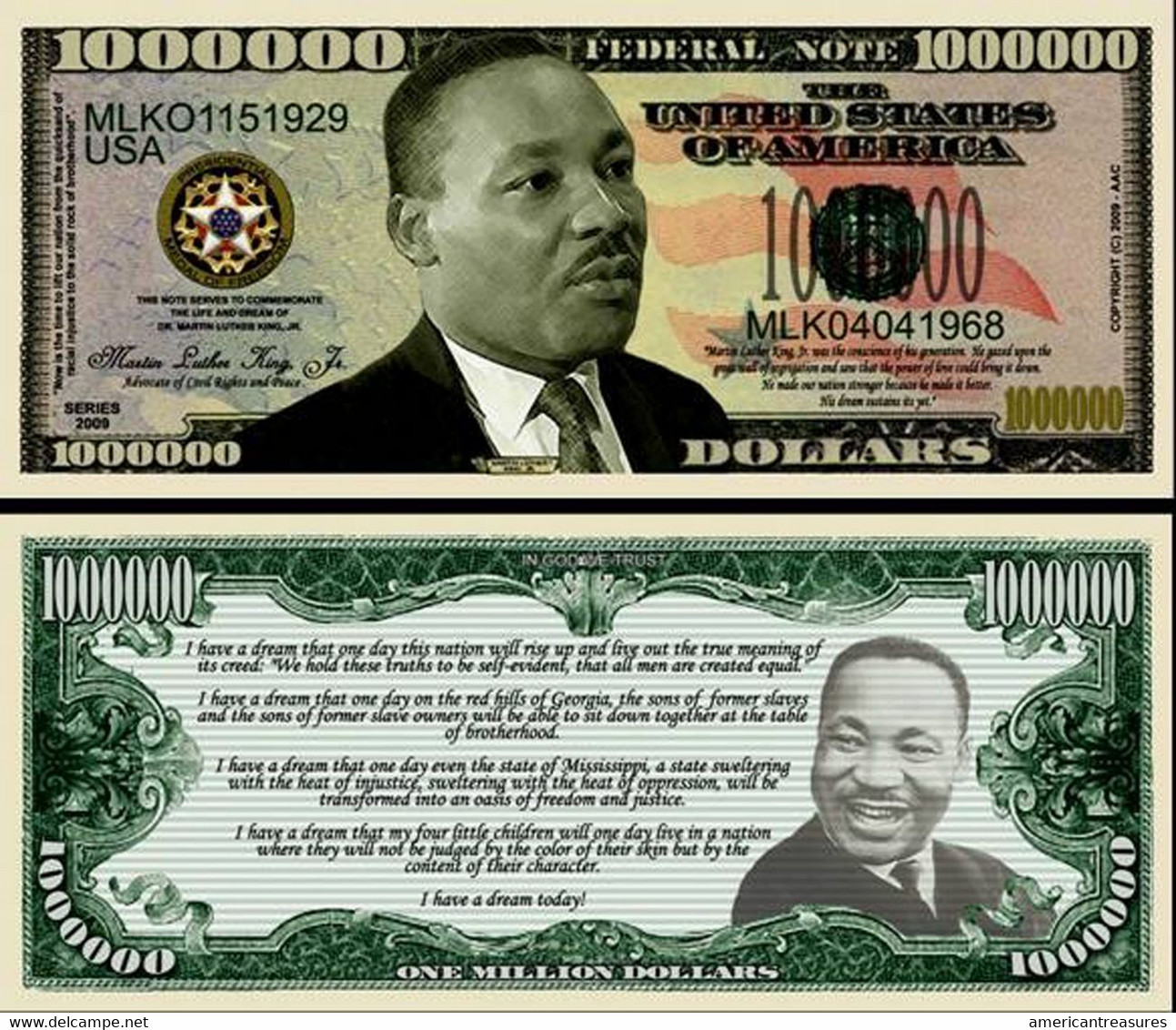 USA 1 Million Dollar Novelty Banknote 'Martin Luther King' - Famous Americans Series - NEW - UNCIRCULATED & CRISP - Autres - Amérique