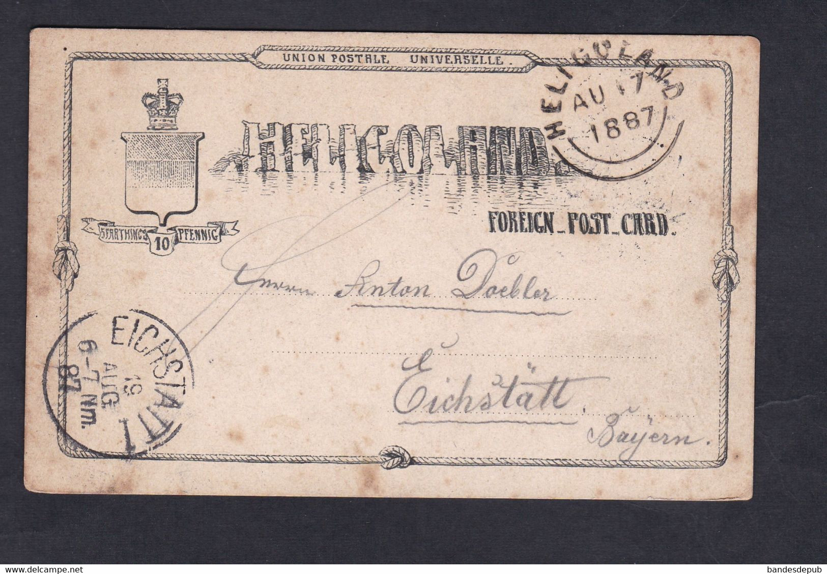 Entier Postal Heligoland  Vers Eichstätt Aug. 1887 (46709) - Héligoland