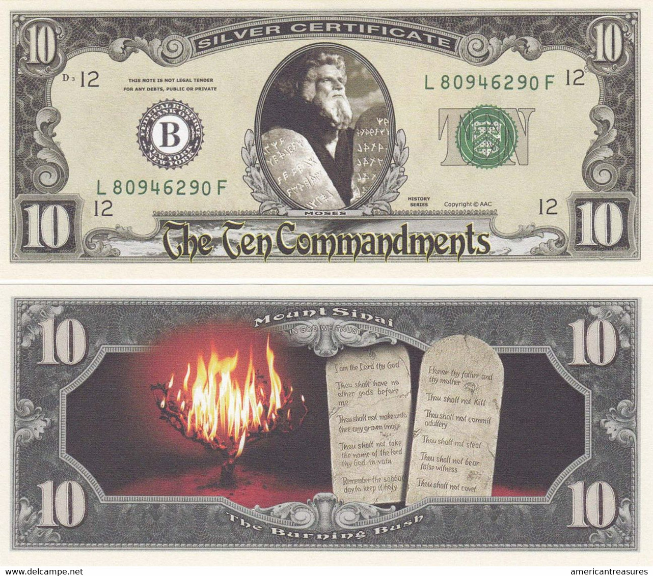 USA 10 US Dollar Novelty Banknote  'Ten Commandments - Moses' (C. Heston)  - History Series - NEW - UNCIRCULATED & CRISP - Altri – America