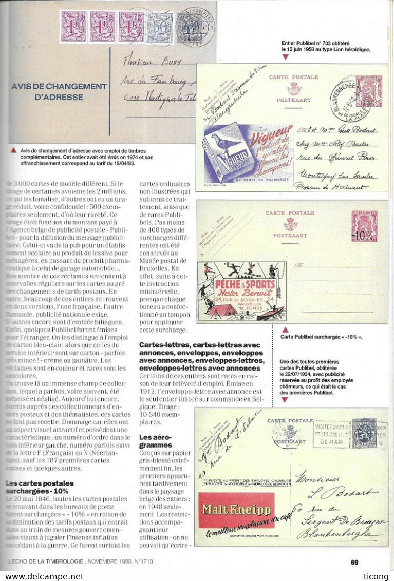 L ECHO DE LA TIMBROLOGIE, LES ENTIERS ET PAP BELGES, BLASONS DES PROVINCES, ROCHEFORT SUR MER, OFFICIELS  DES ETATS UNIS - Français (àpd. 1941)