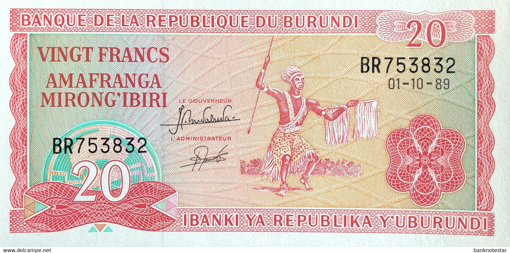 Burundi 20 Francs, P-27b (1.10.1989) - UNC - Burundi