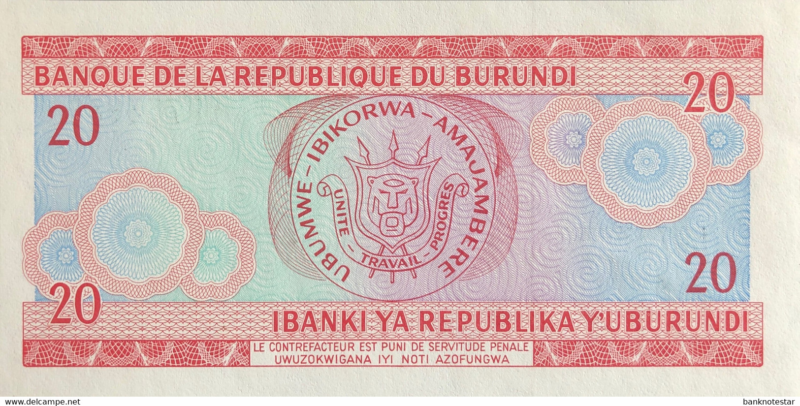 Burundi 20 Francs, P-27b (1.10.1989) - UNC - Burundi
