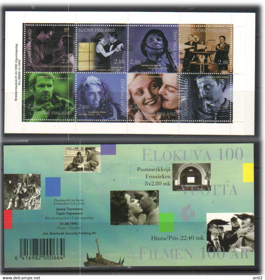 Finland 1996  100 Years Of Finnish Film. Mi 1337-1344 In Booklet MH 42  MNH(**) - Nuevos