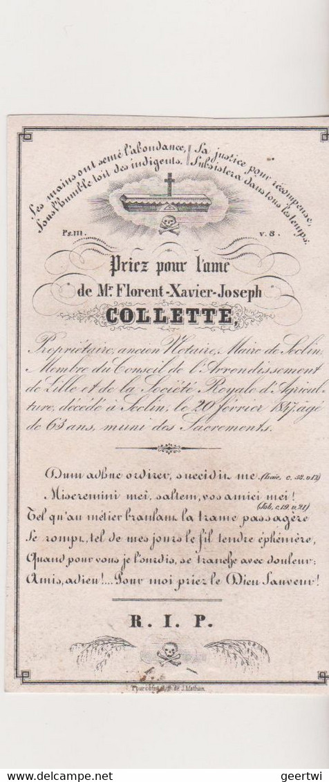 Colette Notaire Bourgmestre Maire Seclin 1847 Tourcoing - Devotieprenten