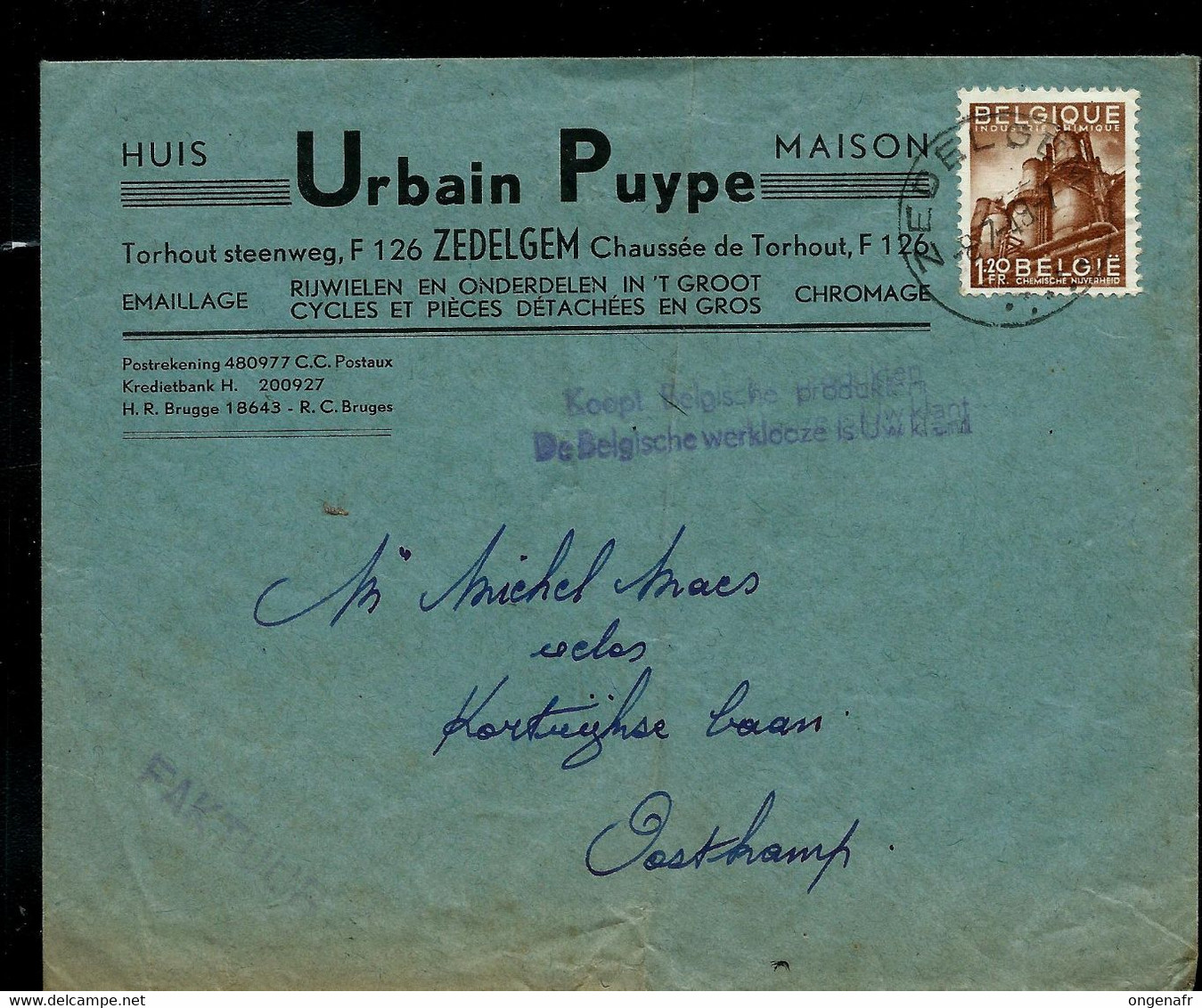 Enveloppe (entière)  Avec N° 767 Seul Sur Lettre à Entête Obl. ZEEBRUGGE 08/07/49 - 1948 Export