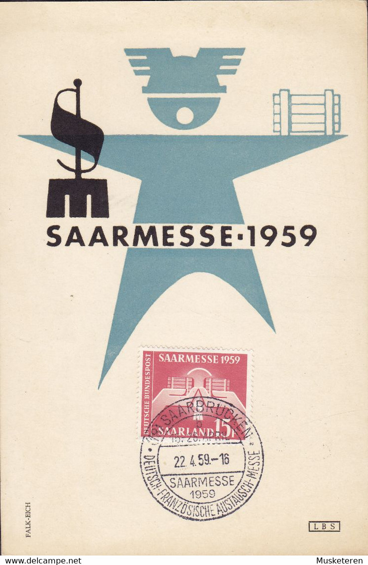 Saarland Sonderstempel SAARBRÜCKEN SAARMESSE 22.4.1959 Maximum Card Karte (2 Scans) - Maximumkaarten