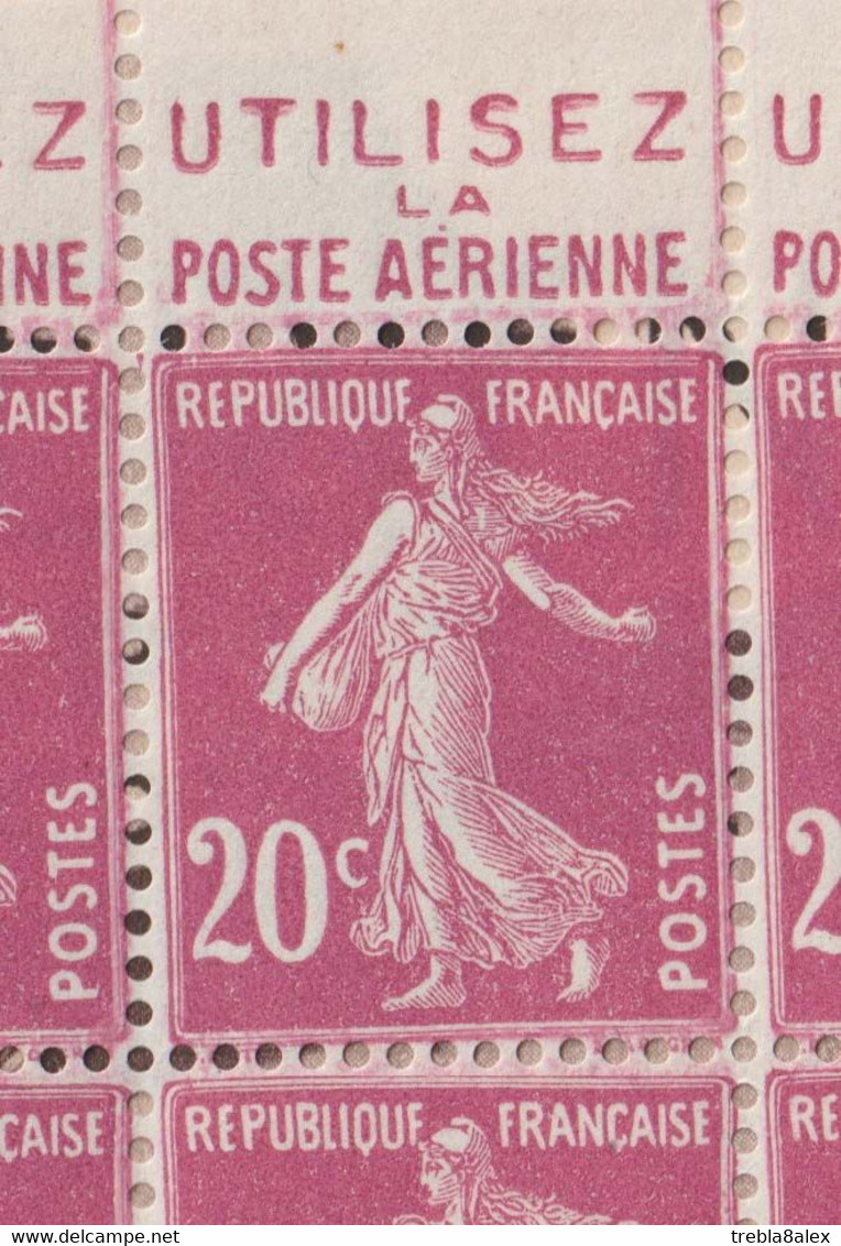 Semeuse n°190 carnet de 20 timbres  20c lilas rose avec bande publicitaire, daté