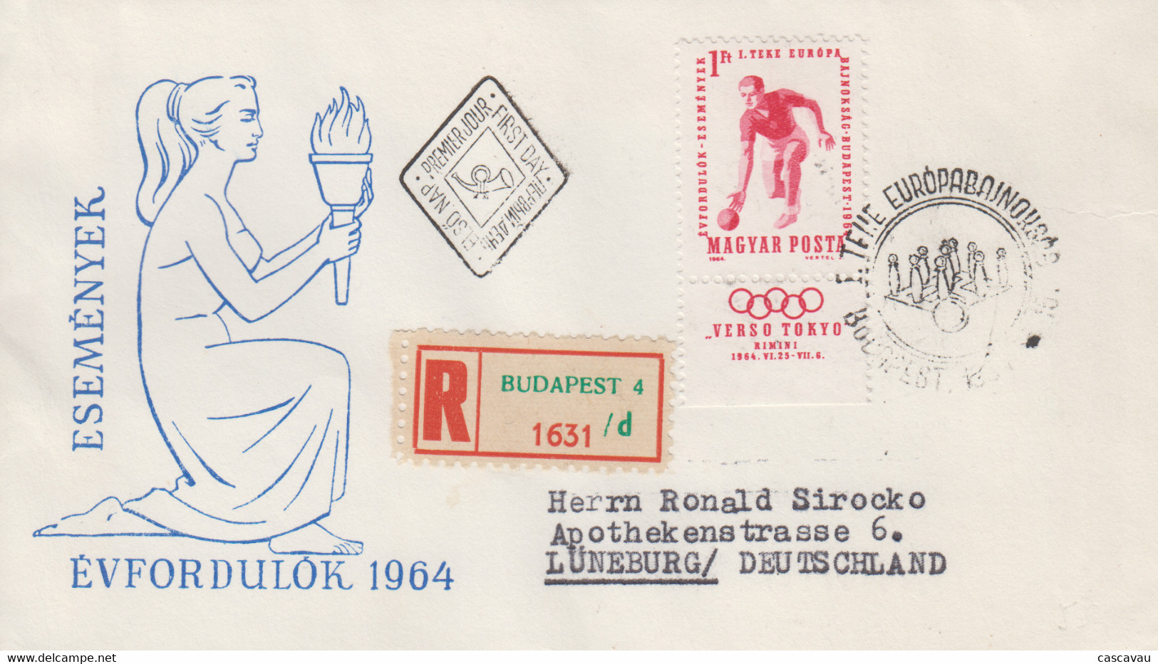 Enveloppe  FDC   1er   Jour    HONGRIE   Championnats  D' Europe  De   Quilles   1964 - FDC